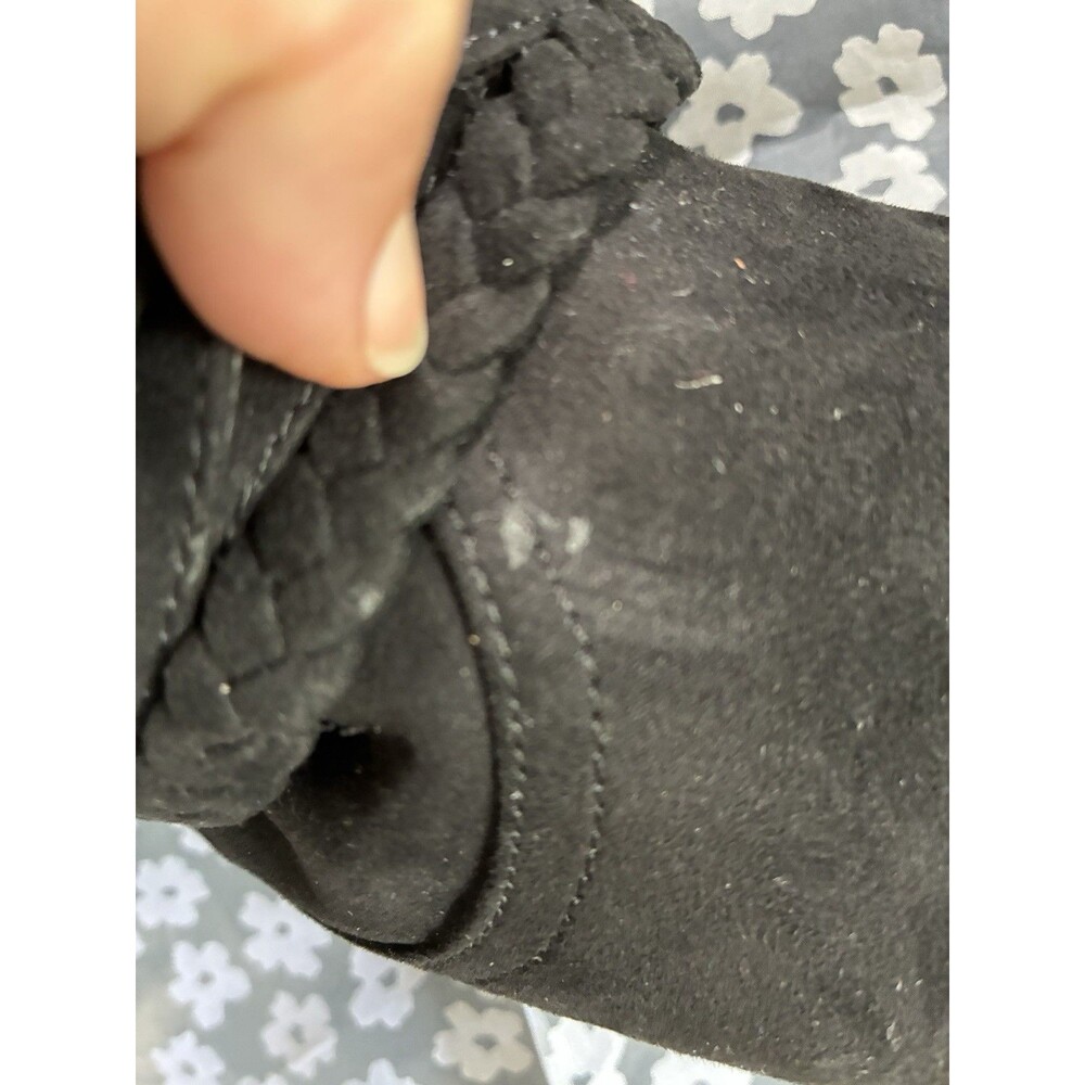 Report Black Slouchy Ankle Boots Faux Suede Braided Buckle Studs Booties Size 7 - Picture 8 of 16